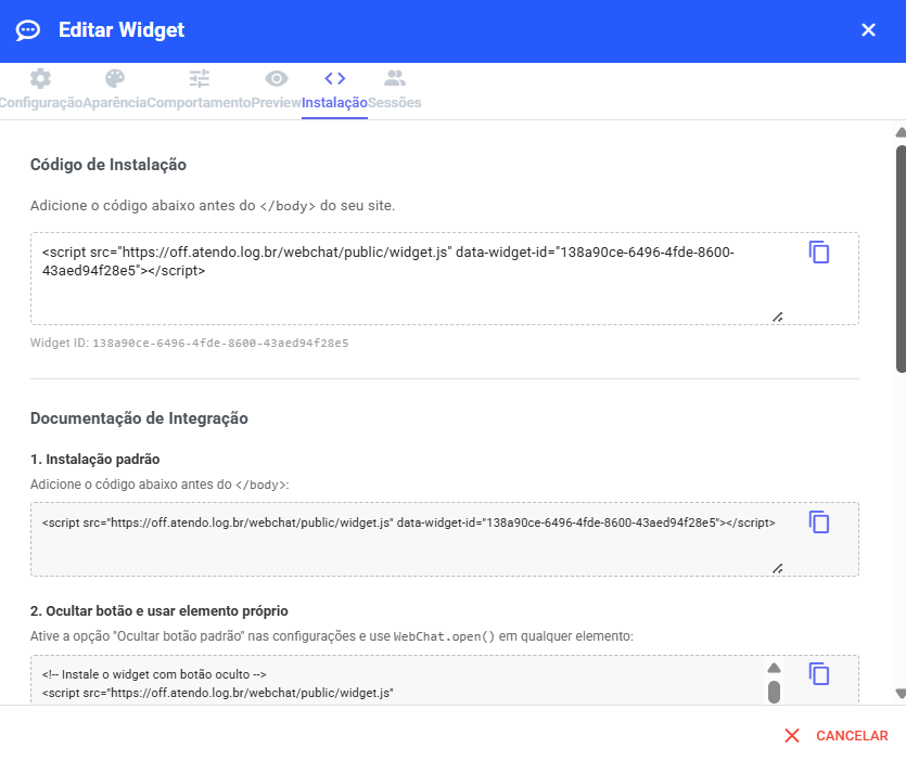 Código de Instalação